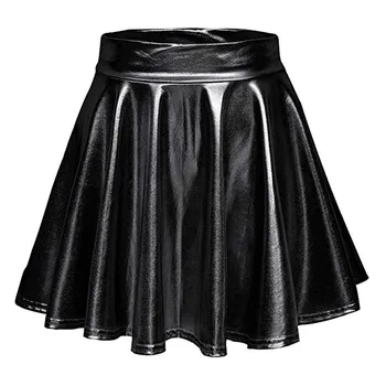 

High Waist Skir Metal Fold Female Women Mini Skirts Fashion Bright Pure Color Pleated Skirt Falda Юбка Spódnica Dropshipping ##0