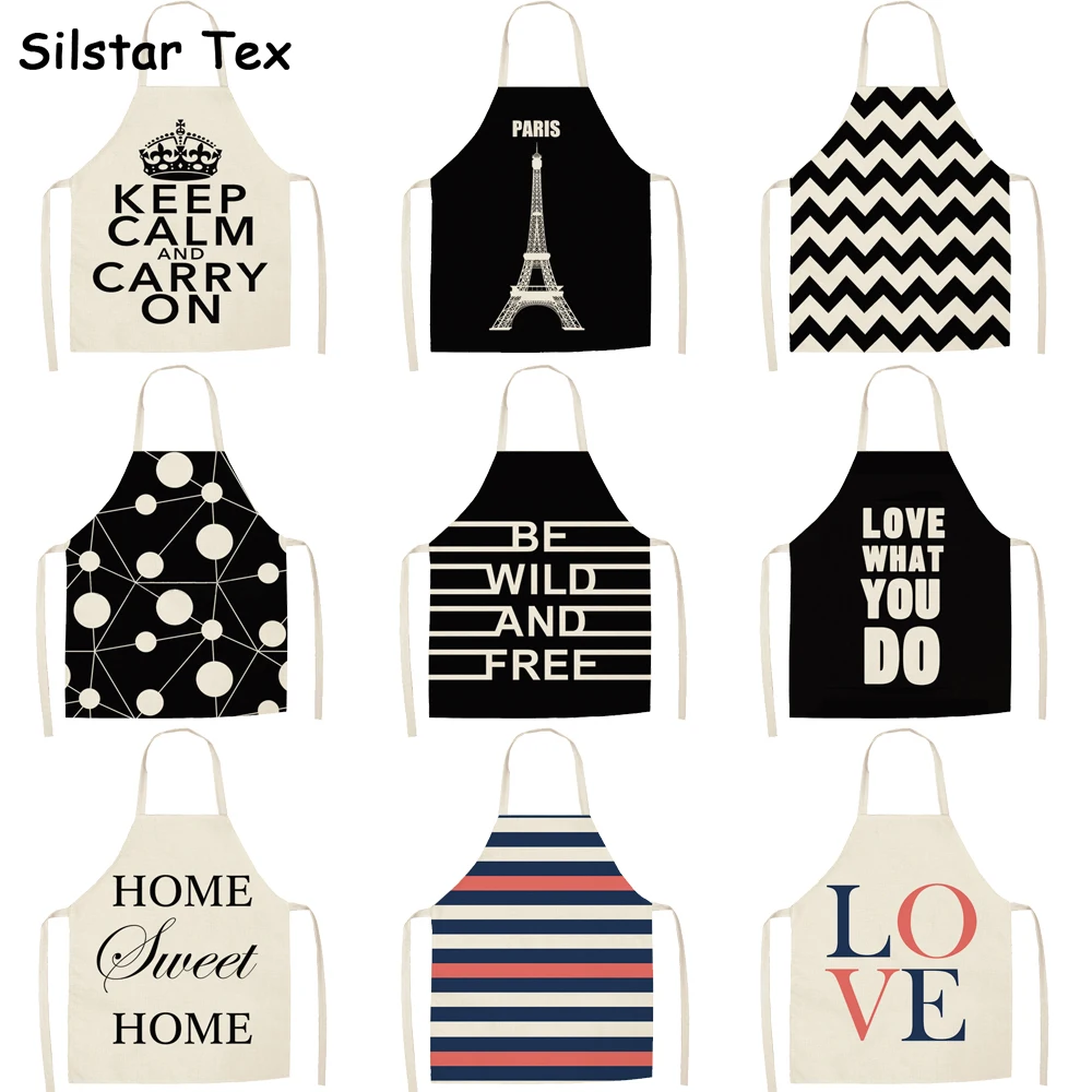 Silstar Tex Black Stripes Kitchen Apron For Woman Linen Home Personalized For Adults Garden BBQ Haircut Children