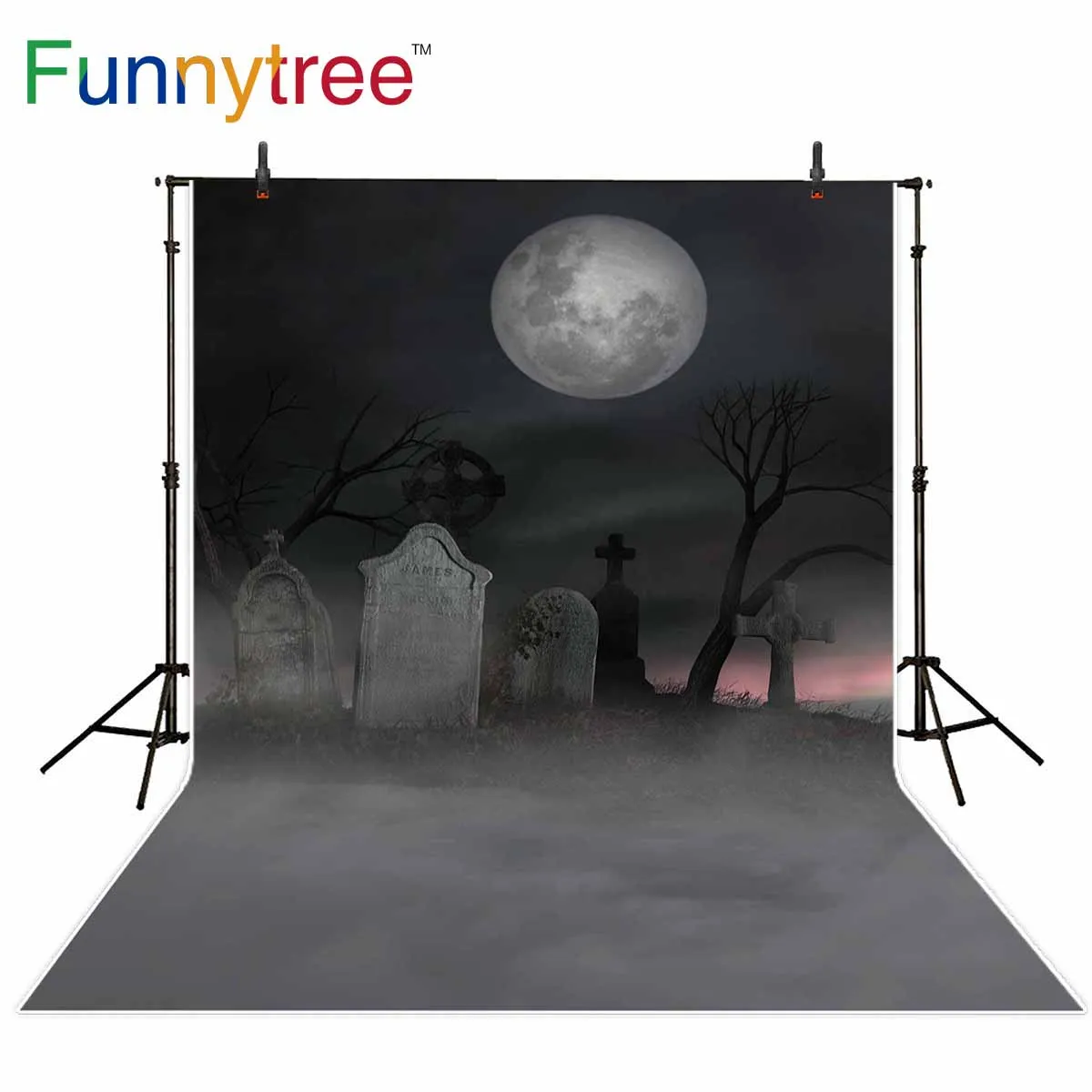 

Funnytree Halloween background photophone autumn moon cemetery moon horror Backdrops photography photobooth photo studio