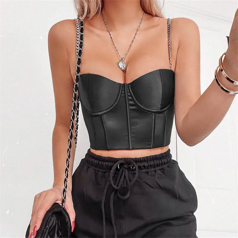 Fashion Womens Sexy Sleeveless Bustier Crop Top Chain Strap Vest Tube Summer Party Ladies Tank Top Short Slim Woman Clothes