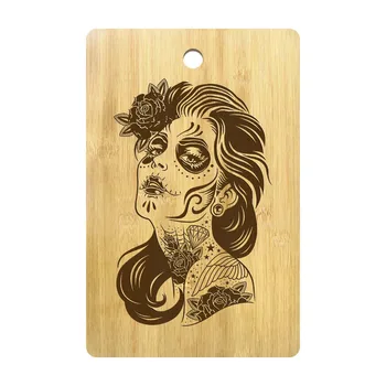 

Day of the Dead Girl Design Personalized Wood Cutting Board Dia De Los Mexican Rose Sugar Skull Girl Portrait Kitchen Wood Board