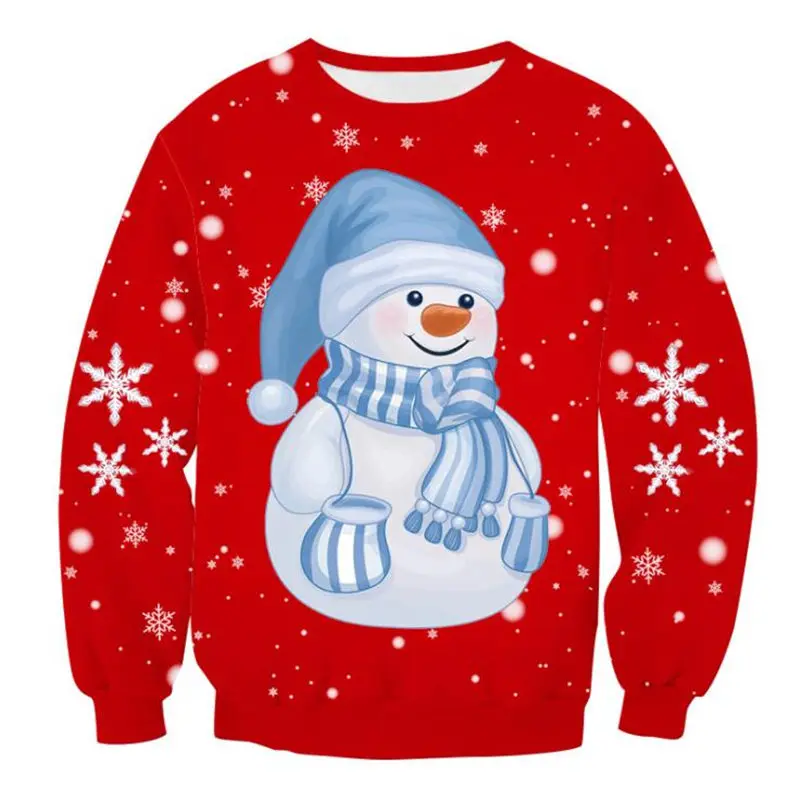 Men Women Casual Sweaters Hoodie Ugly Christmas Novelty Snowman Deer Snowflake Pullover Autumn Winter Tops 3D Jumper | Женская одежда