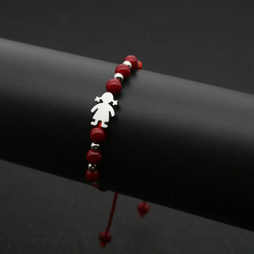 Red and Silver Милый медведь из нержавеющей стали милая маленькая девочка браслеты для женщин мужчин и детей счастливый ручной работы бисером нитки ювелирные изделия, браслет-коса - Окраска металла: Red and Silver