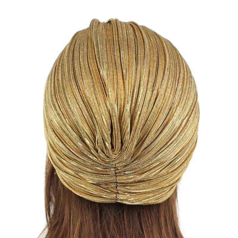 Женский индийский тюрбан шляпа Головной убор плиссированная мягкая бархатная шапка для волос с брошью AXYD