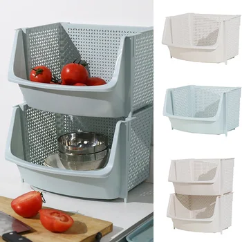 

Kitchen Storage Basket Plastic Multi-functional Hollow Design Vegetables Fruit Racks Stackable Organizer @LS