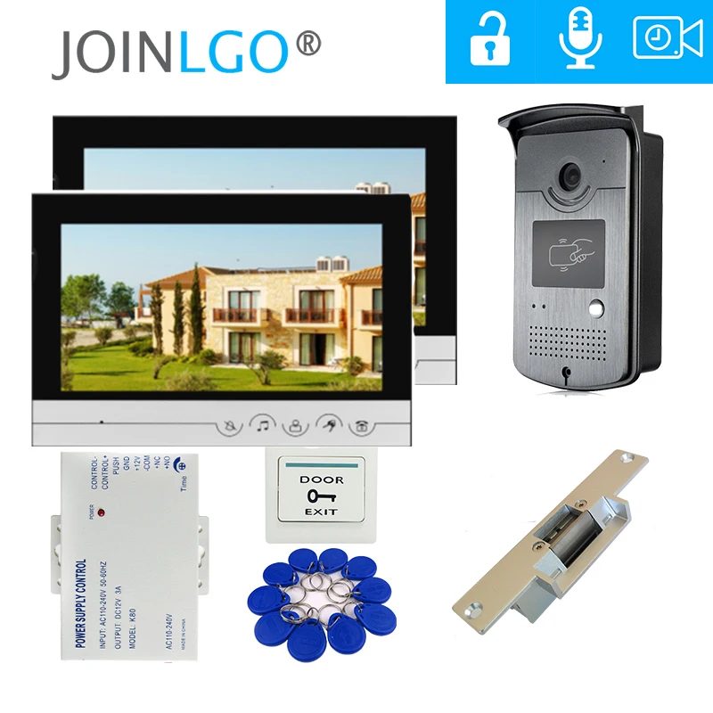 Bedrade 9 Inch Video Deurtelefoon Intercom Systeem 2 Opname Schermen Hd Rfid Deurbel Camera Elektrische Strike Lock Gratis Verzending