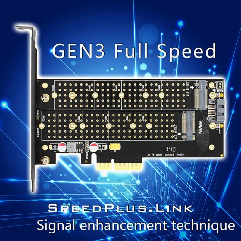 

M.2 NVMe Adapter NGFF to PCIE3.0 SSD Dual Add-on Card SATA3 with Cooling Fan Cooler Aluminum Cover Expansion Card