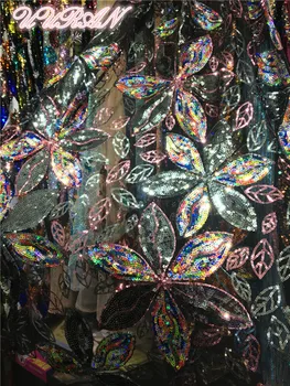 

New French Iris Flower Lace Sequins Net Fabric Colourful Shiny Party Dress Mesh Fabric Wedding Sewing Diy Accessories