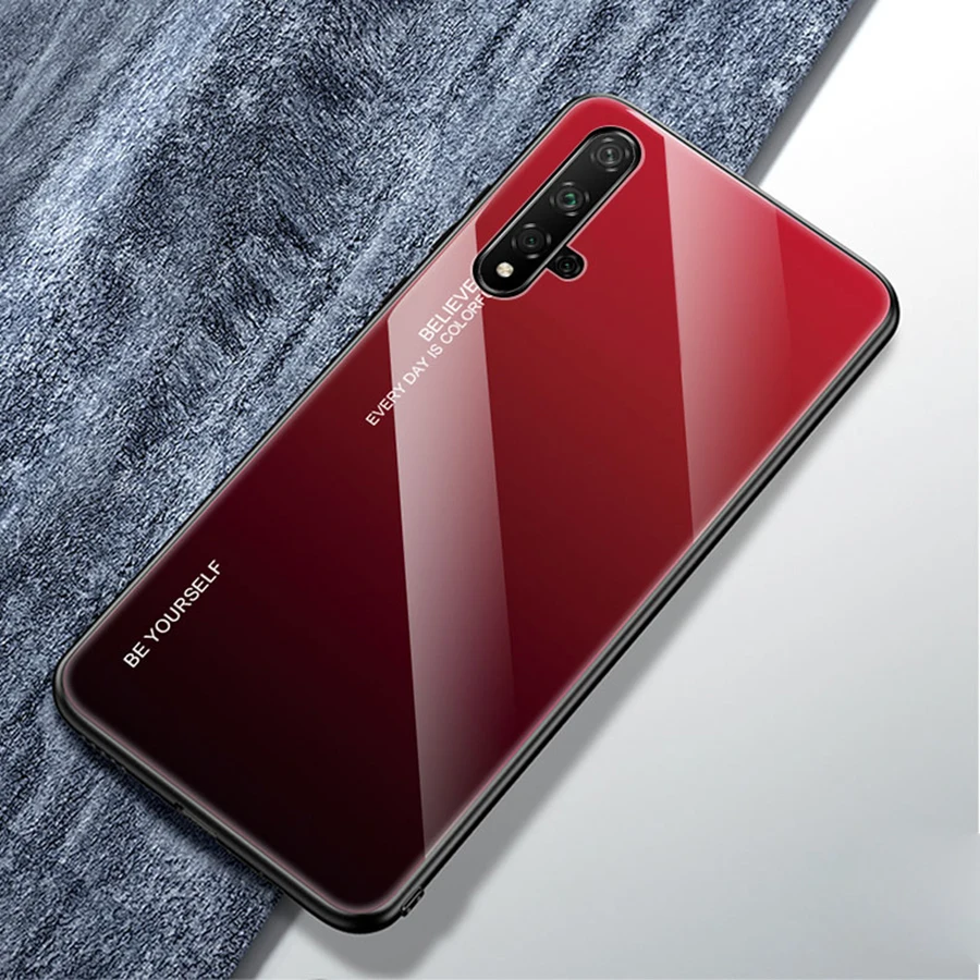 Стеклянный чехол для huawei Nova 5 t, чехол, роскошный градиентный чехол из закаленного стекла, чехол для huawei Nova 5 t Global, чехол для телефона - Цвет: Красный