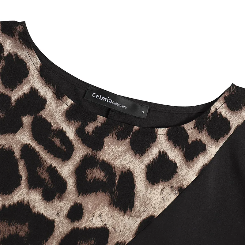 Celmia Dress Fashion Kaftan Patchwork Leopard Maxi Long Dress Women Vintage Dress Long Sleeve Casual Loose Vestidos Party Robe