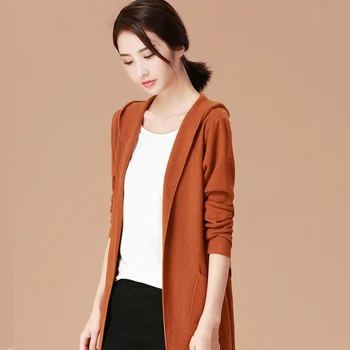 

Hooded Knitwear Female Cardigans Long Knitted Sweater Casual Loose Brown Windbreaker Women Sweaters Girls Tops Plus Size