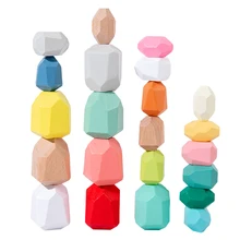 

Wood Rainbow Stones Block Colorful Wood Jenga Building Block Rainbow Stacker Balancing Stone Montessori Educational Toy Children
