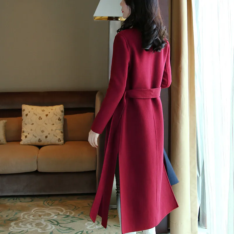 High Quality Winter Women Long Coat Real Cashmere Coat and Real Wool Coat Female Jacket Fashion Outerwear