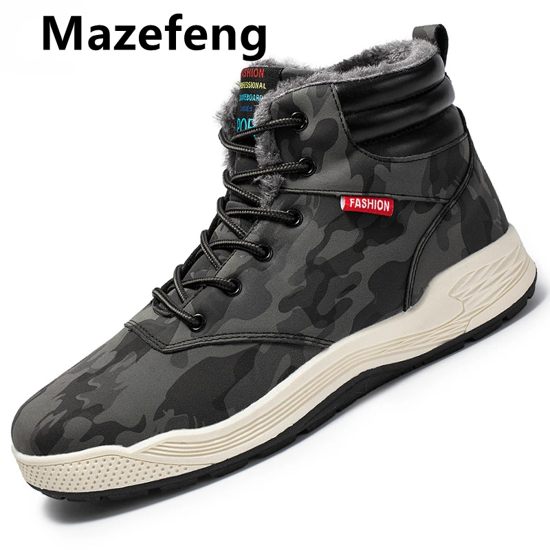 

New Winter Men Snow Boots Hih Quality Plush Man Ankle Boots Snow Slip on Warm Fur Lace-Up Male Winter Shoes Plus Size 39-47
