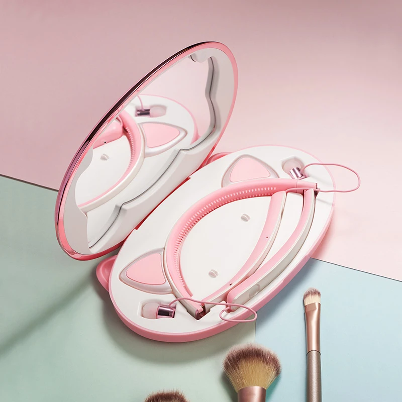 Новая беспроводная bluetooth-гарнитура с кошачьими ушками Padmate Mongda x9b для девочек, розовый обруч для волос, стильные музыкальные наушники с коробкой для макияжа