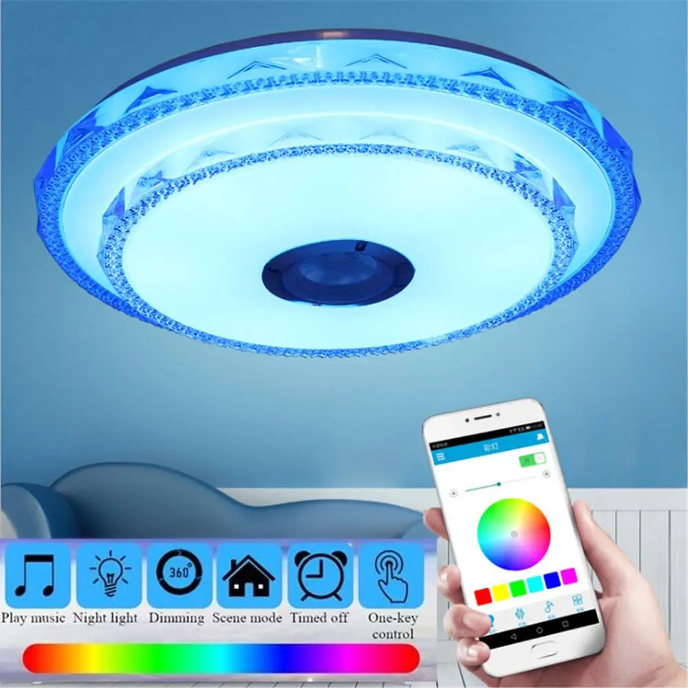 Музыкальный светодиодный потолочный светильник RGB с регулируемой яркостью, приложение и настенный переключатель, потолочный светильник