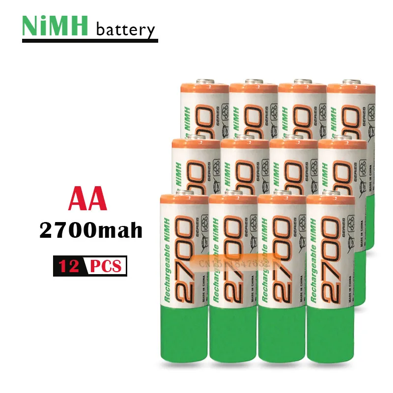 12 шт./лот, Оригинальная Аккумуляторная батарея AA 2700 mAh Ni-MH 1,2 v AA