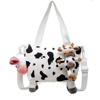 

Hip-Hop Handbag with Doll Cute Cartoon Shoulder Bag 100% Cotton Canvas Leisure Bag Funny Animal Shape Female Bag Fashion Bags