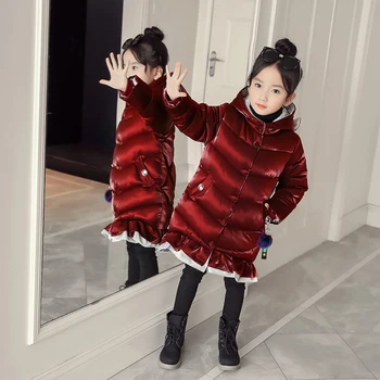 

2019 New Children's Winter Jacket for Girl Kids Warm Cotton-padded Long Jacket Park Teenage Hoodies Outerwear Toddler Girl Coat
