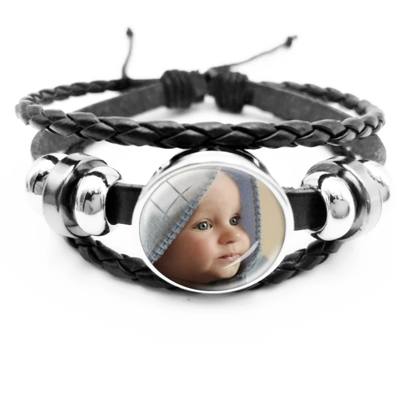 

Handmade Personality Photo Family Portrait Children Dad Mom Brothers Sisters Any Picture Custom Men's Leather Bracelet