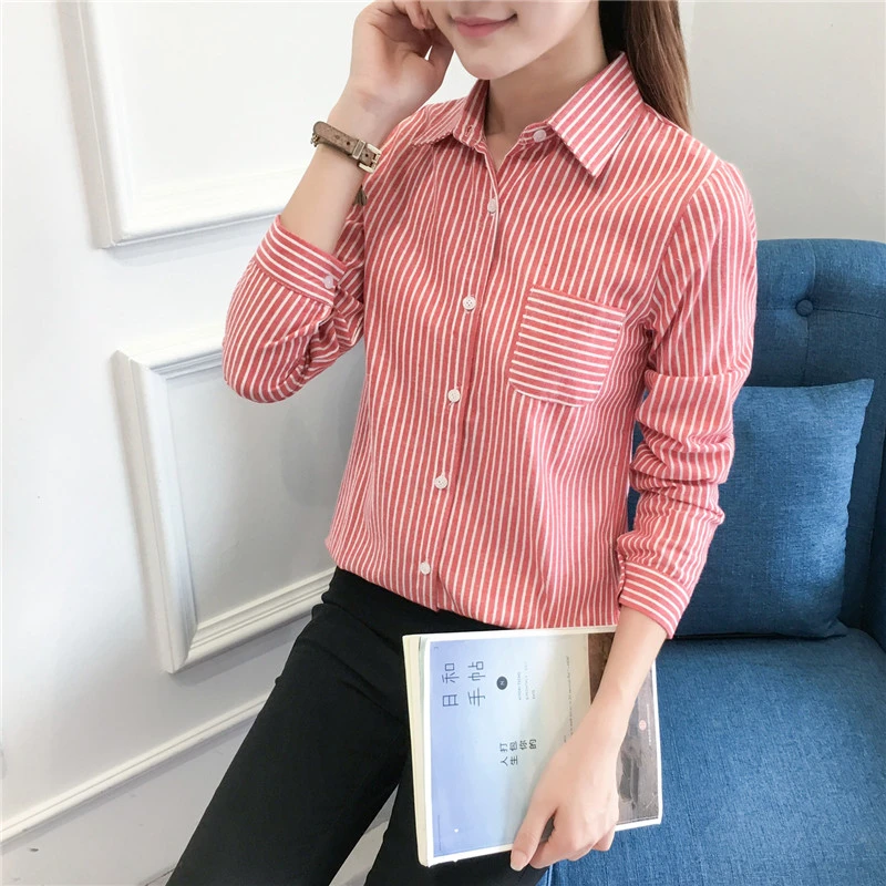 2018 otoño nuevas blusas de mujer camisas manga de buena calidad casual estilo universitario mujeres blusas de oficina blusa a rayas Ropa de señora|Blusas y camisas| - AliExpress