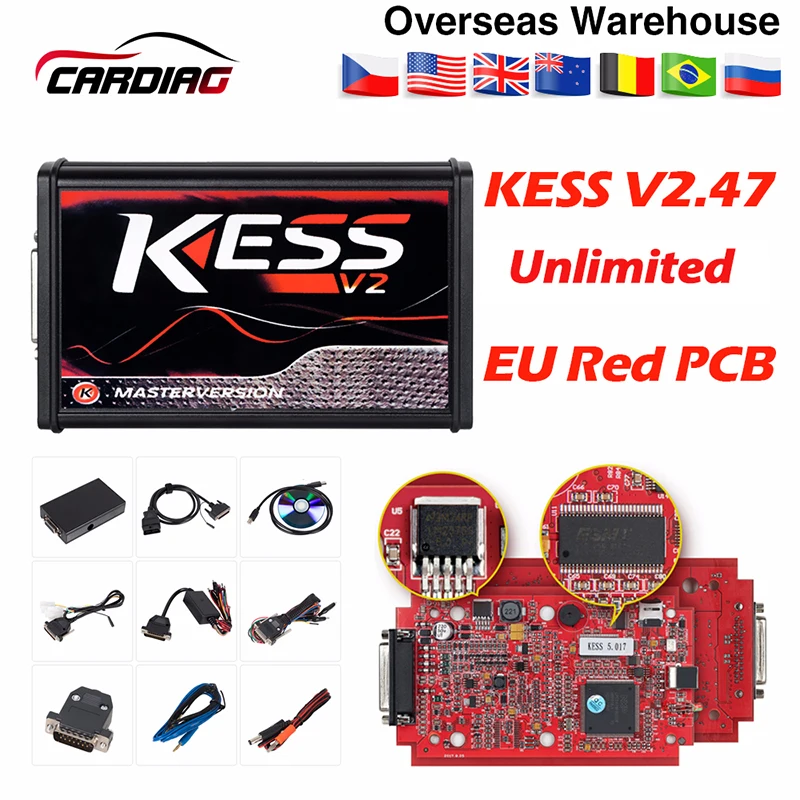 Красный KESS V2.47 V5.017 без жетонов ECU чип тюнинг мастер ЭКЮ программист KESS V2 менеджер Тюнинг Комплект для автомобиля/грузовика Бесплатная доставка - изображение