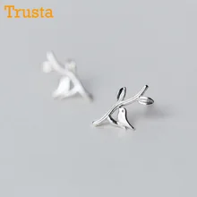 Trusta 925 пробы серебряные женские ювелирные изделия Модные 9 мм X 14 мм листья серьги-гвоздики в виде птицы подарок для девочек для детей леди женщин DS428