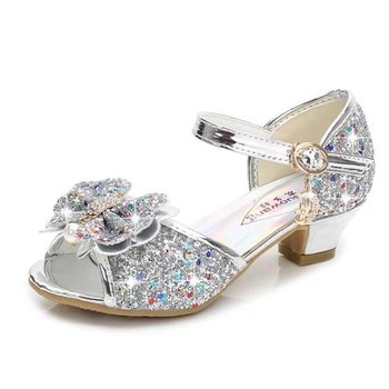 

2020 new dream girls' high-heeled children's sandals, bowknot high-quality girls' high-heeled princess shoes size 26-38