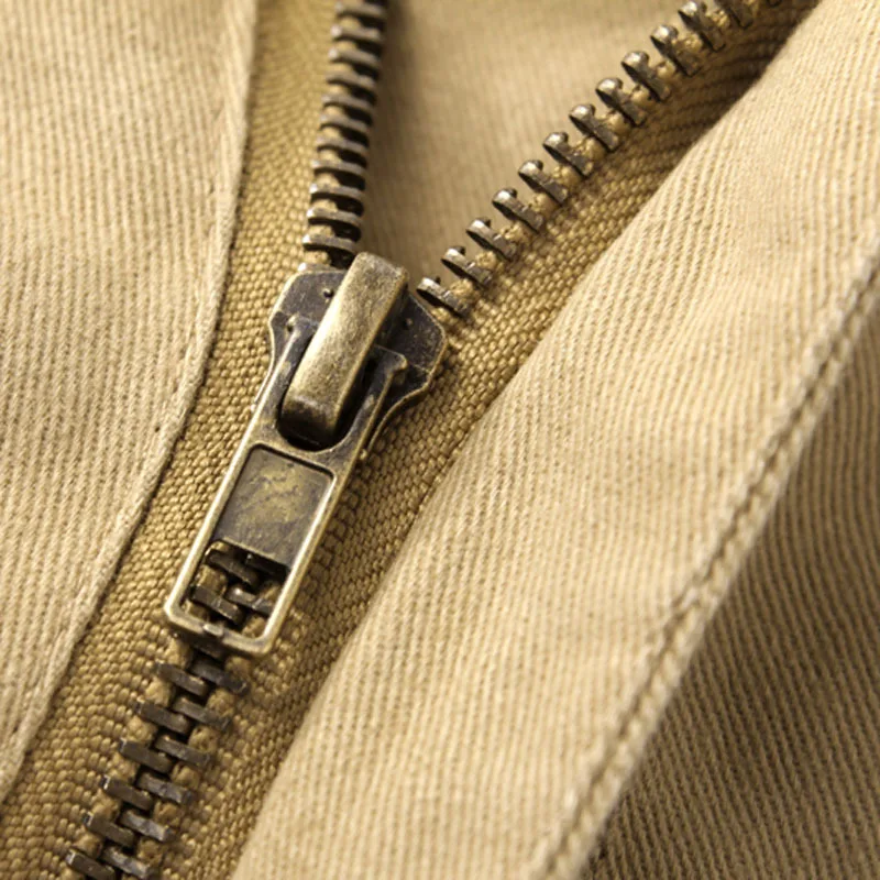 Men Spring Autumn Cargo Pants Casual Pure Cotton Multi Pockets Straight Slacks