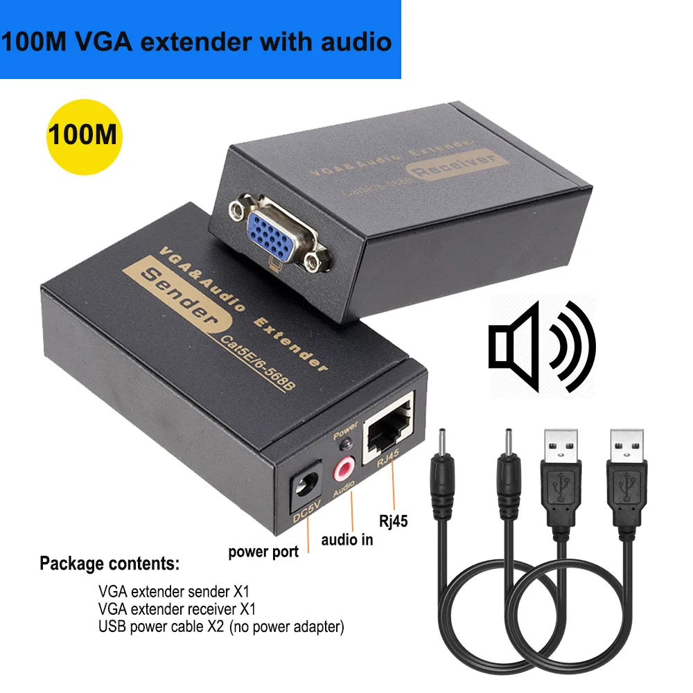 VGA UTP Extender VGA Extender RJ45 Extension Cable to Ethernet RJ45 Converter Repeater over cat5e/6 cable up to 100M/60M