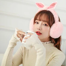 Новые модные повседневные Простые зимние складывающиеся плюшевые теплые женские наушники с милыми заячьими ушками новое поступление