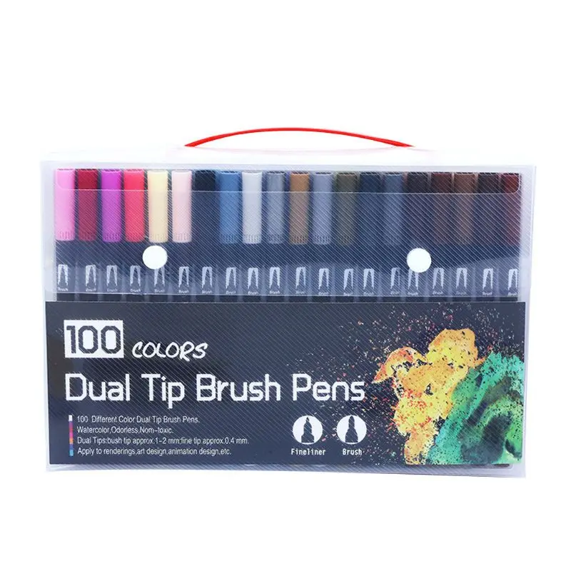 

100 Colors Paint Marker Brush Pen Dual Tips Fine Point Water Based Art Markers