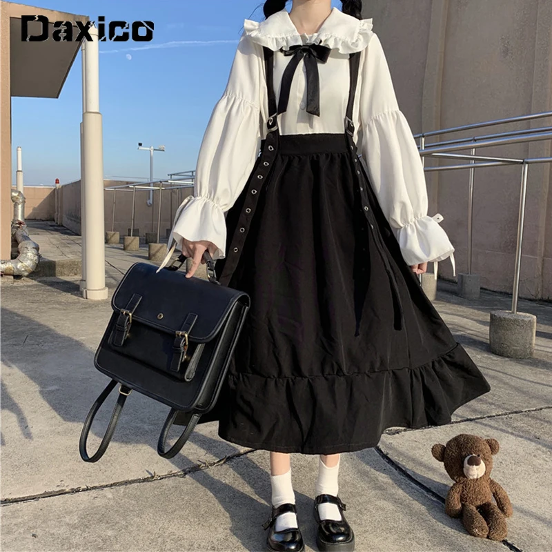 

Japanese Style 2021 New Women's Dresses High Waist Slimming Ruffled Sweet Lolita Dress Kawaii Clothing Preppy Style Clothing