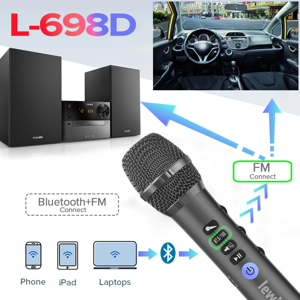 Lewinner L 698D Профессиональный 20 Вт портативный беспроводной Carpool Bluetooth караоке