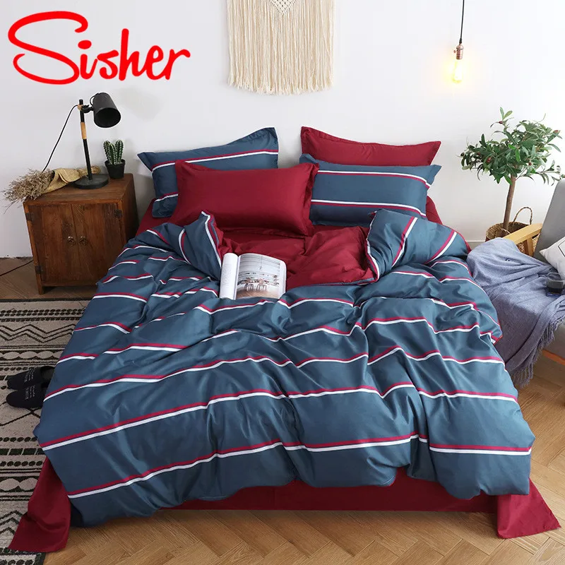 Sisher постельное белье Nordic и комплекты постельного белья с наволочкой для взрослых и детей постельное одеяло Стёганое одеяло крышка Размеры один двойной queen King - Цвет: blue-stripe
