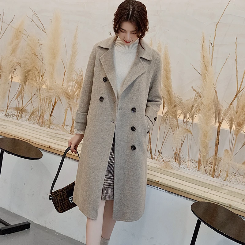 new handmade double-sided cashmere coat female solid color Korean version of autumn and winter wool coat
