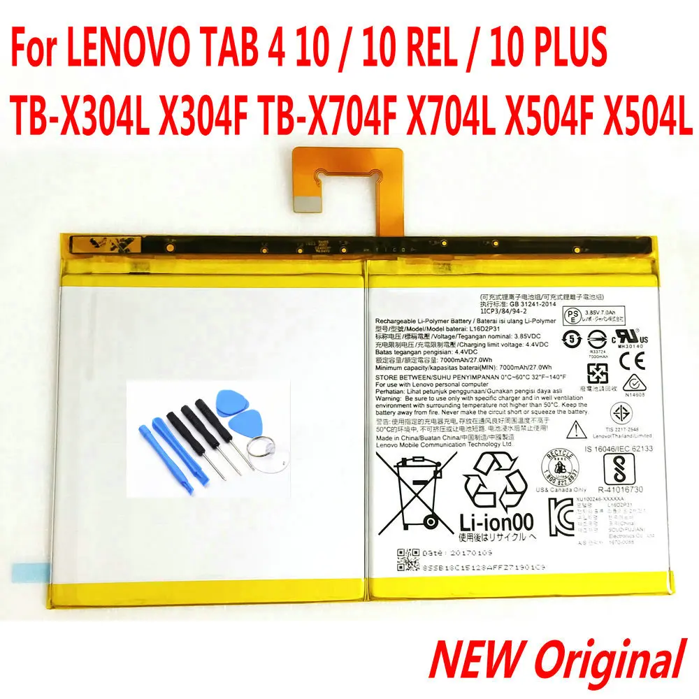 Оригинальный аккумулятор 7000 мАч L16D2P31 для планшета Lenovo TAB 4 10 /10 REL PLUS TB-X304L X304F TB-X704F