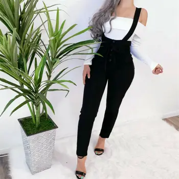 

Women's Pocket Straps Romper High Waist Autumn Belt Jumpsuit Ladies Bib Overall Long Baggy Trousers Suspender Slim Pencil Pants