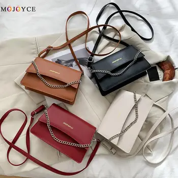 

Fashion Solid Color PU Leather Shoulder Messenger Bags for Women 2020 Chain Design Flap Envelope Handbags Daily Street Totes