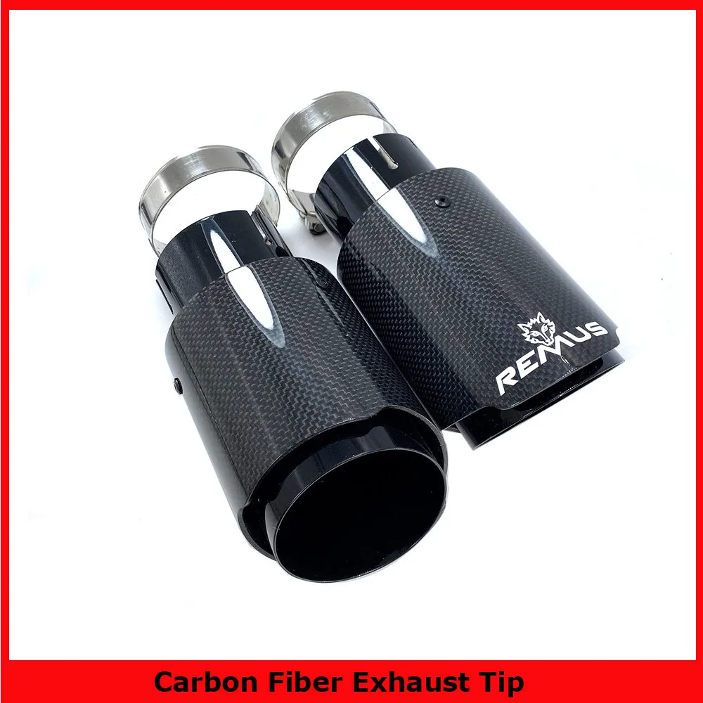 Car Universal Modiflcation Stainless Steel Single Exhaust Pipe Full Carbon Remus Glossy Black Cover Muffler Tip For Any Car