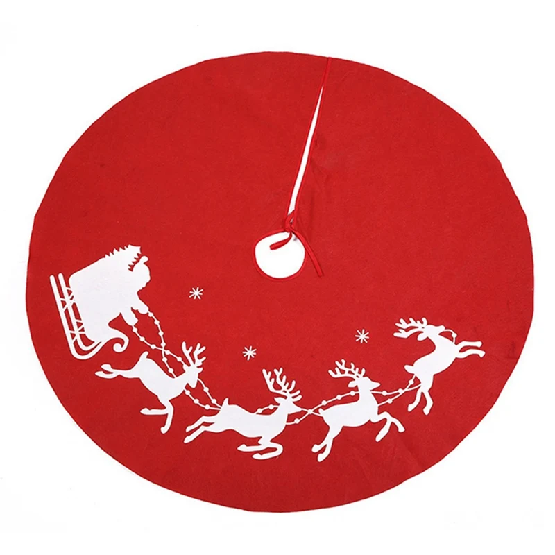 Christmas Deer Cart Tree Skirt Tree Carpet Christmas Apron Red Burlap Leg Tree Base Skirt Decor Elk Round Carpet 80/122cm