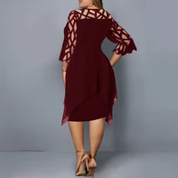 Plus Size Women Mesh Black Wine Red purple Midi Dress 1