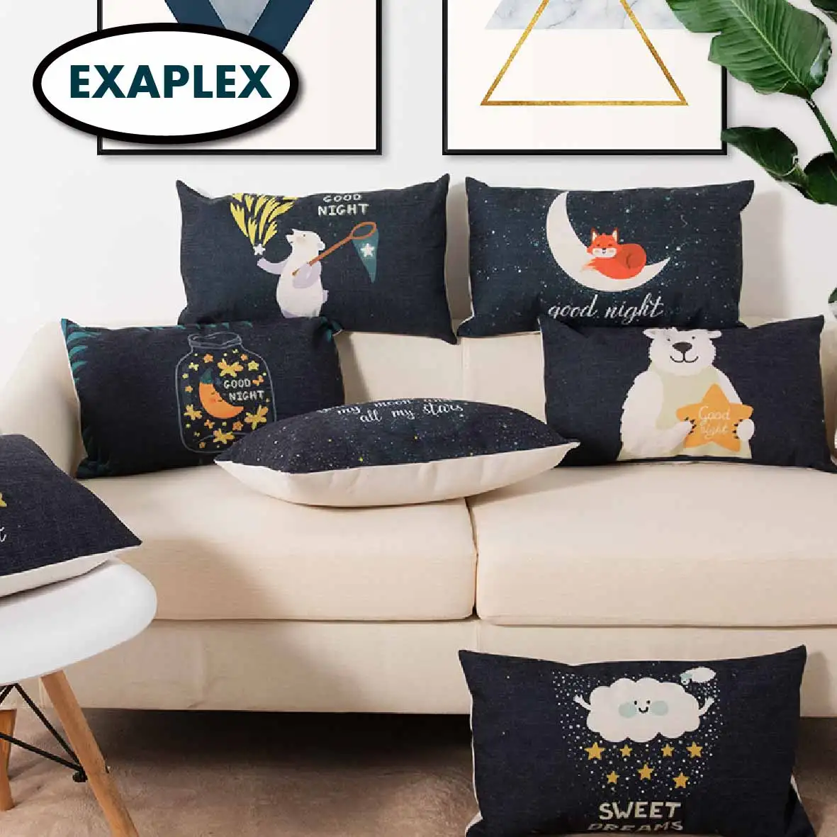 

Double side printed Waist Lumbar Small pillow Cotton linen blend Cartoon stripes tropical plants European style Pastoral