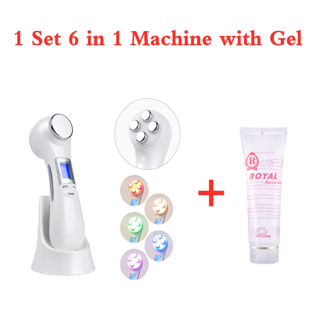 6 in 1 Box With Gel 6 в 1 мезотерапия Электропорация радиочастотный светодиодный фотонный светильник для лица Массажер для лифтинга лица - Цвет: 6 in 1 Box With Gel