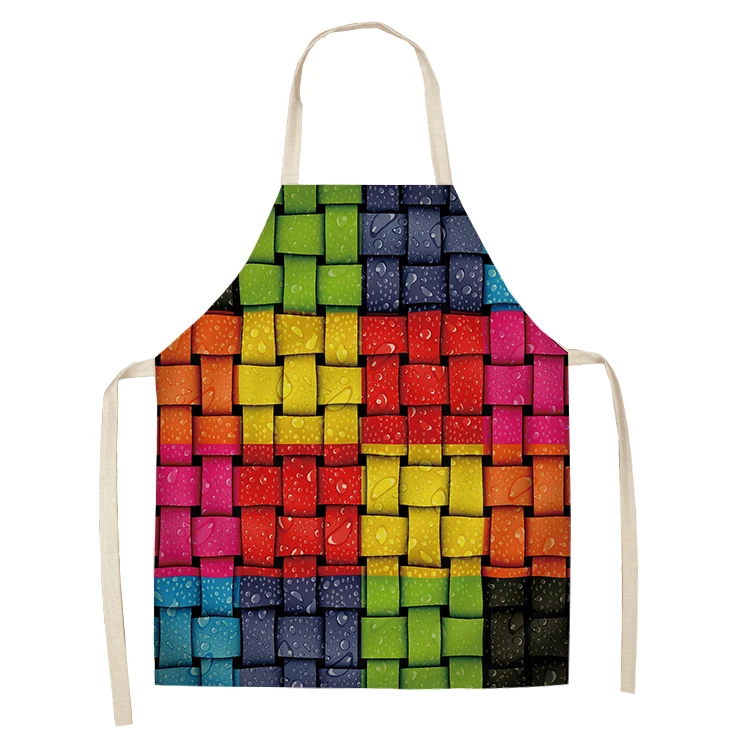 Apron Kids Rainbow Colorful Geometric Kitchen Apron for Women Household Cleaning Pinafore Cooking Apron Cotton Linen Bib