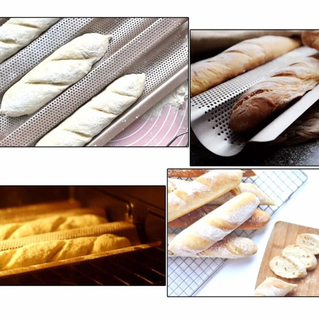 Non-Stick Perforated  Pan French Bread Baking Pan Tray, 2 or 3 or 4 Gutters to Choose, 2 Colors Available