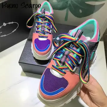 

High Quality Women Sneakers Lace Up Platform Shoes Camouflage Genuine Leather Mixed Color Sneakers Ladies Casual Flats Zapatos