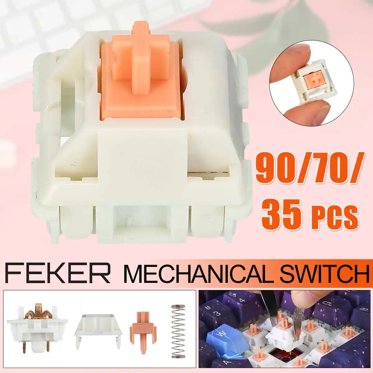 Feker 35/70/90pcs 3 Pin Similar to Holy Panda Switch Mechanical Keyboard Switch Replacement Tactile Polycarbonate Top Housing cute keyboards for computers