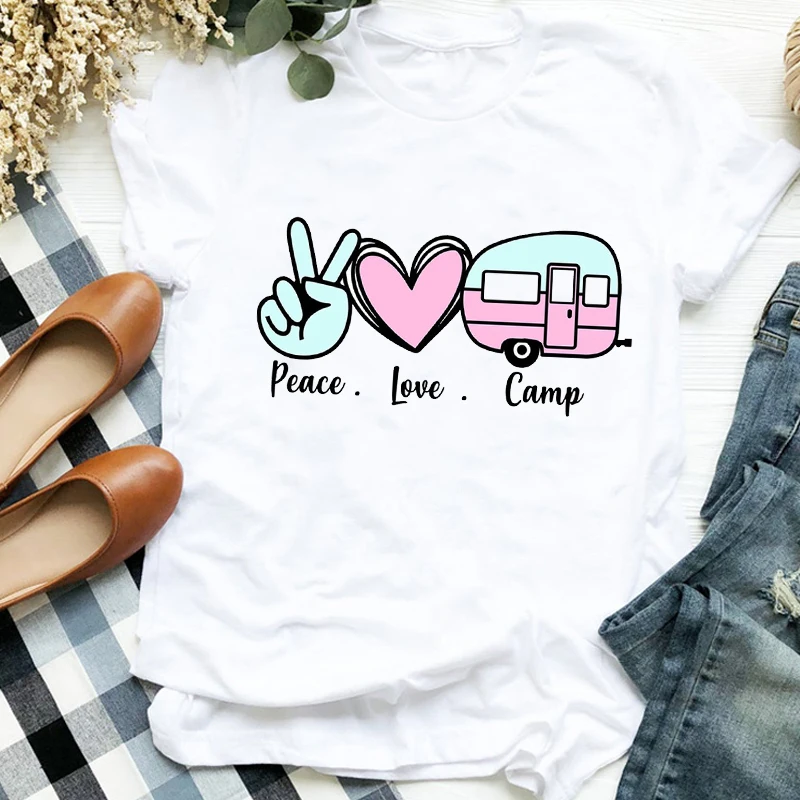 Женская футболка с принтом в виде воздушного шара Love Camper Truck стильная 90s для