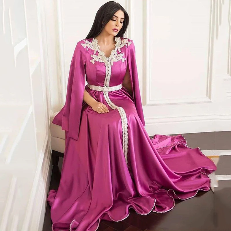 

Eightree Moroccan Caftan Evening Dresses Long Sleevees Lace Muslim Special Occasion Dress Crystal Arabic Evening Party Gown